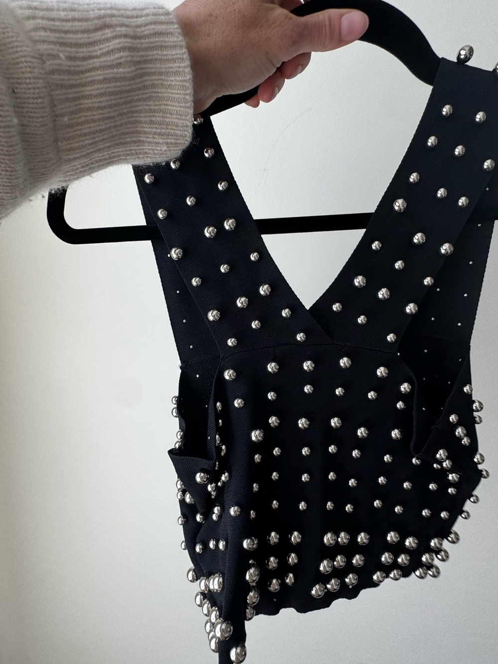 Topshop Black Studded Crop Top with Silver Accents - Picture 2 of 3